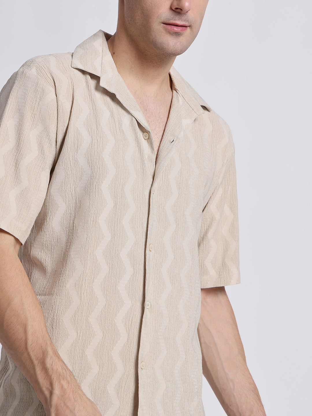 Zikzak Solid Cream Comfort Fit Shirt