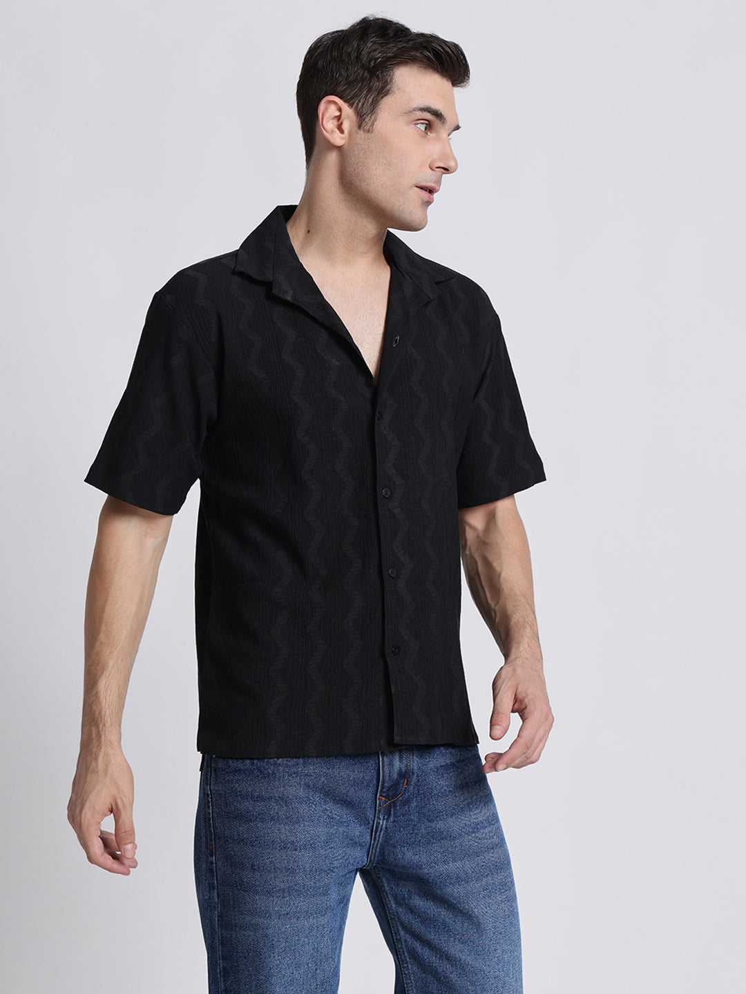 Zikzak Solid Black Comfort Fit Shirt